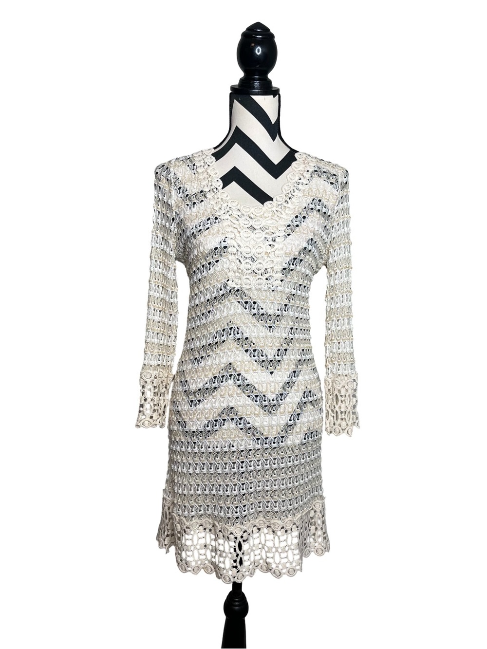 Solitare Seaside Whispers Boho Resort Crotchet Knit Swim Cover Up Dress Sz L